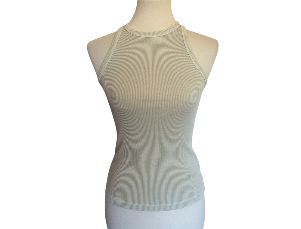 7 FOR ALL MANKIND Racerback Ribbed Cotton Tank -Sage Green - Size Small